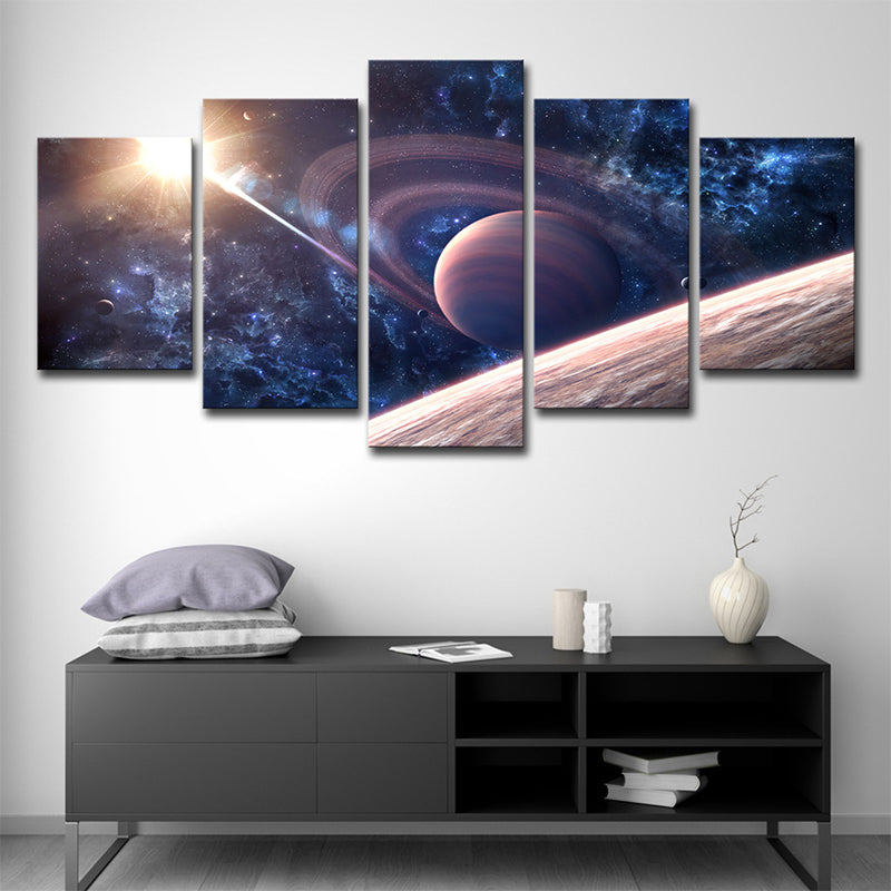 Digital Print Saturn Wall Art Dark Blue Canvas-Made Wall Decor, Multi-Piece