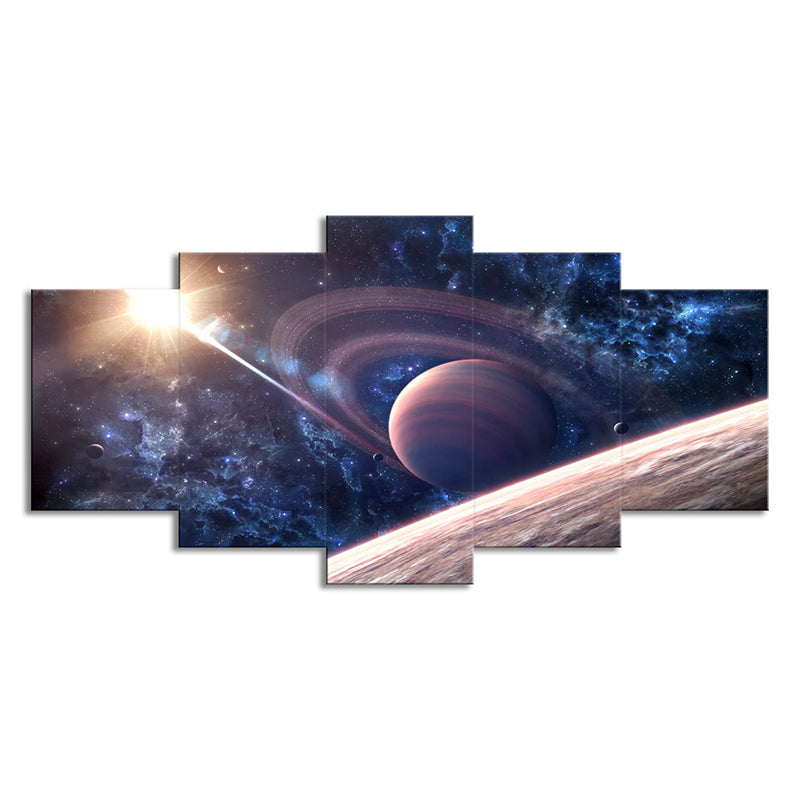 Digital Print Saturn Wall Art Dark Blue Canvas-Made Wall Decor, Multi-Piece