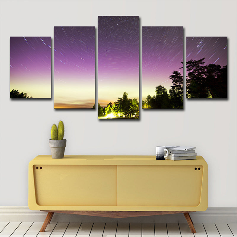 Purple Starry Scenery Wall Art Decor Multi-Piece Science Fiction Girls Bedroom Canvas