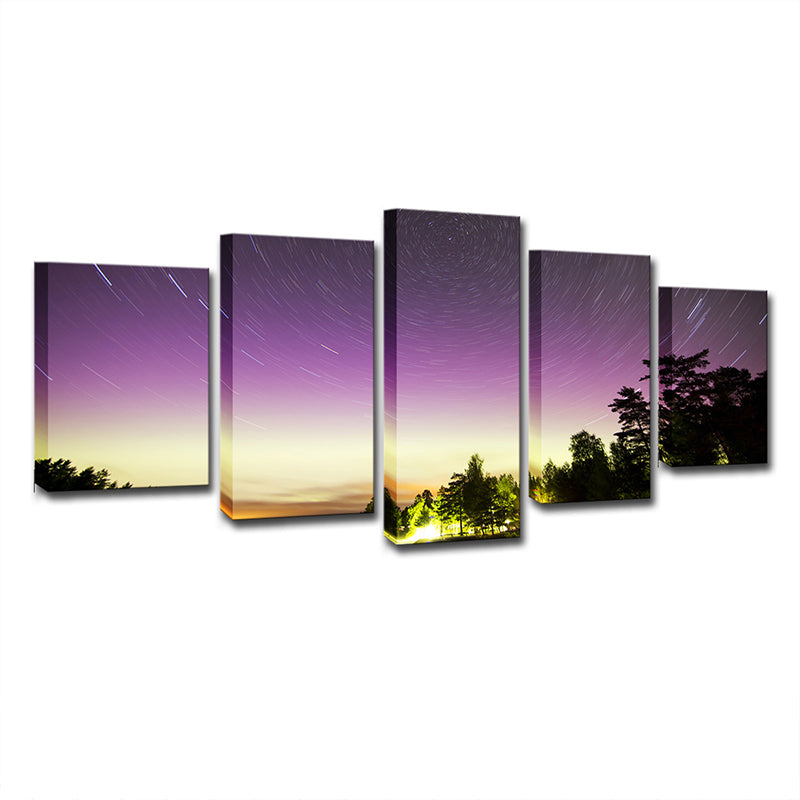 Purple Starry Scenery Wall Art Decor Multi-Piece Science Fiction Girls Bedroom Canvas