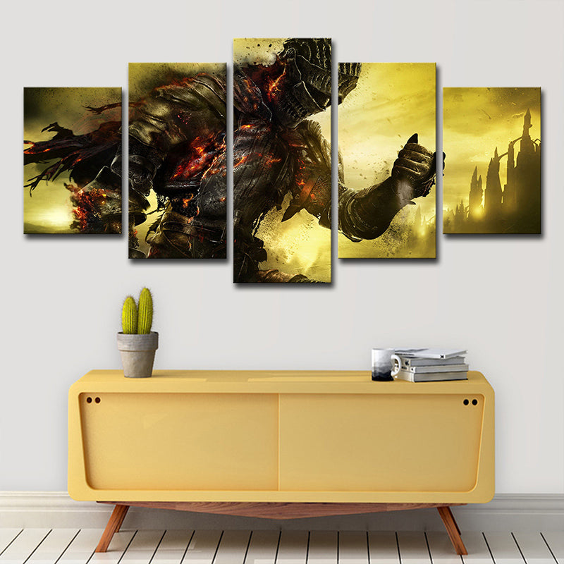Game Character Dark Soul Canvas Art Kids Multi-Piece Wall Decor in Yellow for Teens Room