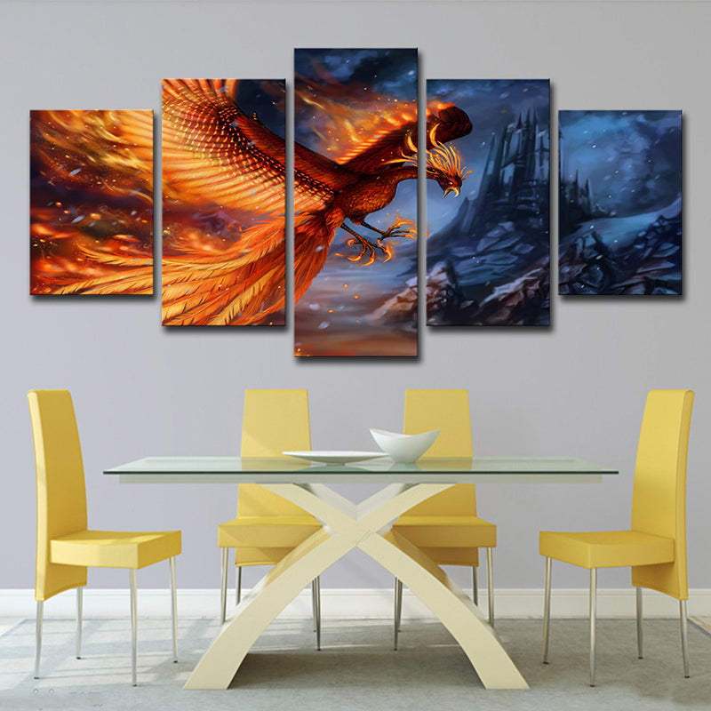 Orange Phoenix Wall Art Multi-Piece Kids Style House Interior Canvas Print