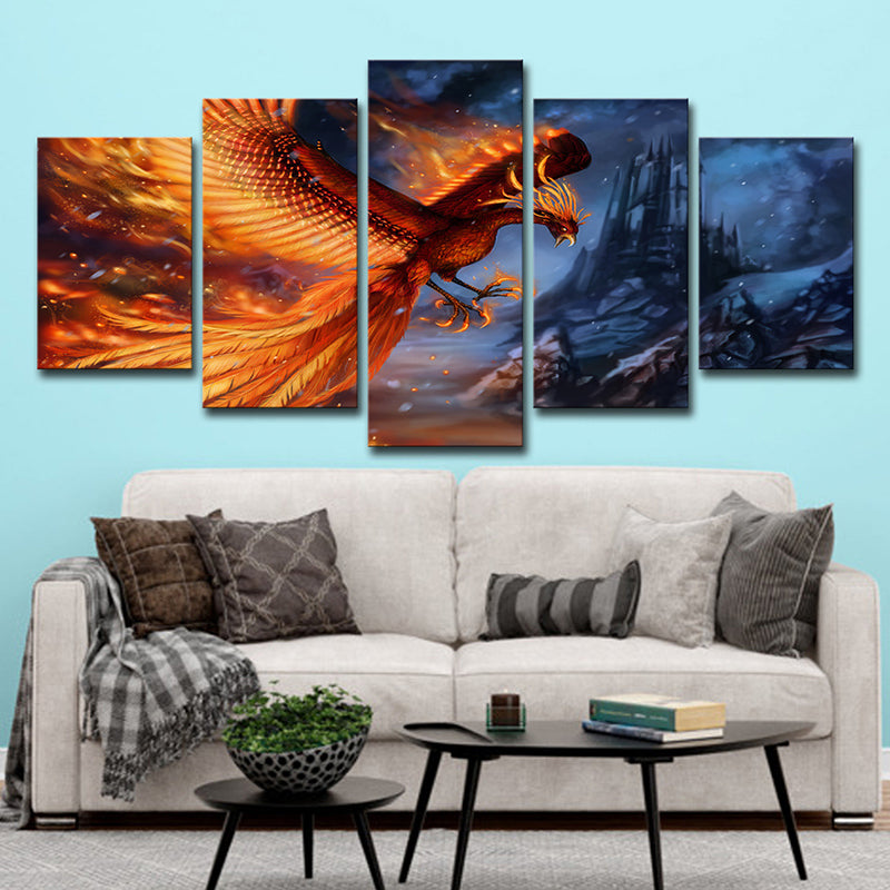 Orange Phoenix Wall Art Multi-Piece Kids Style House Interior Canvas Print