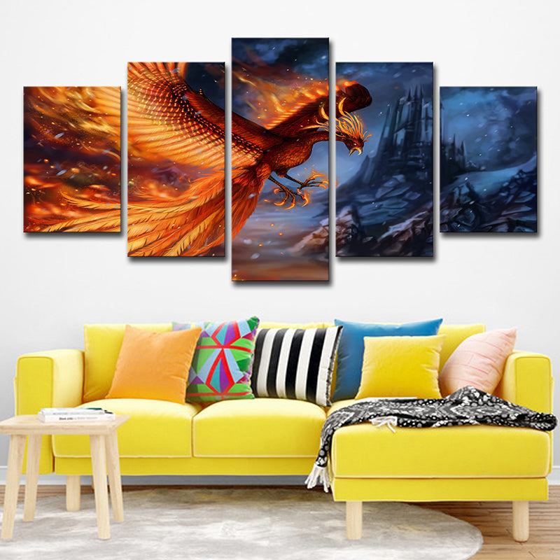 Orange Phoenix Wall Art Multi-Piece Kids Style House Interior Canvas Print