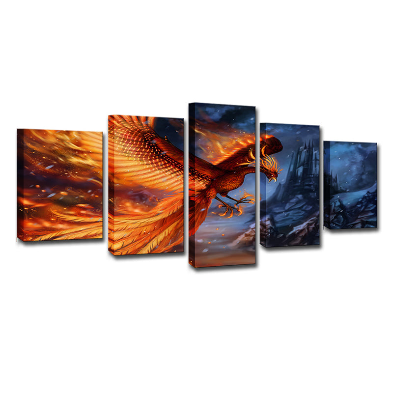 Orange Phoenix Wall Art Multi-Piece Kids Style House Interior Canvas Print