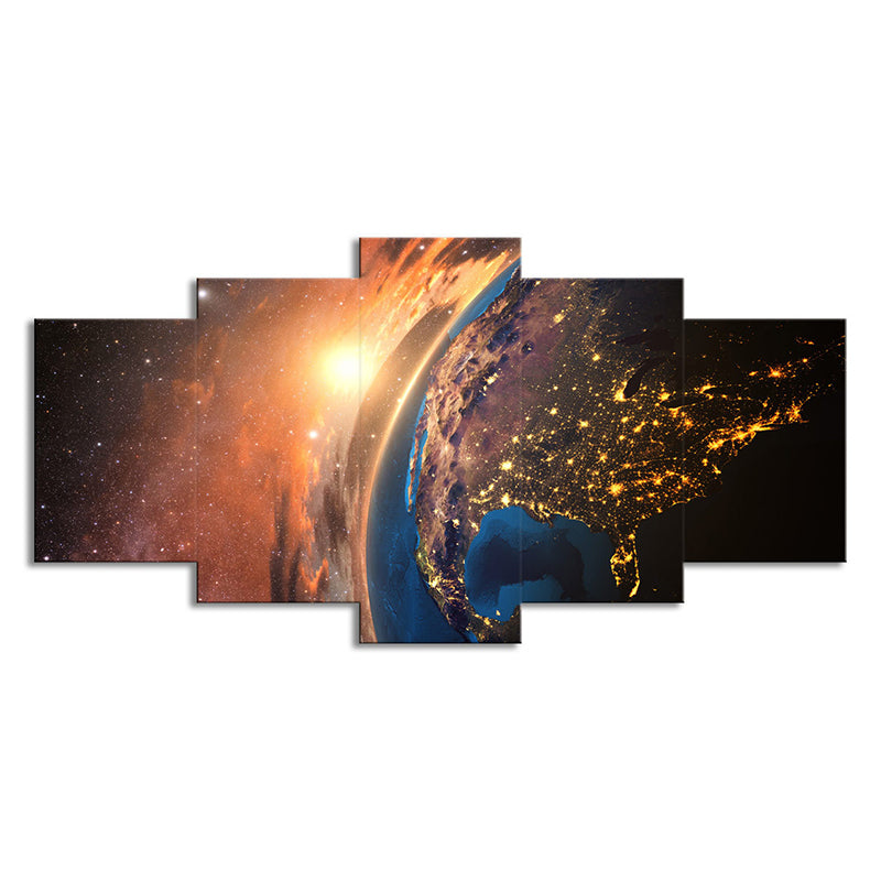 Cosmos Sparkling Galaxy Wall Art Science Fiction Canvas Print Wall Decor in Orange