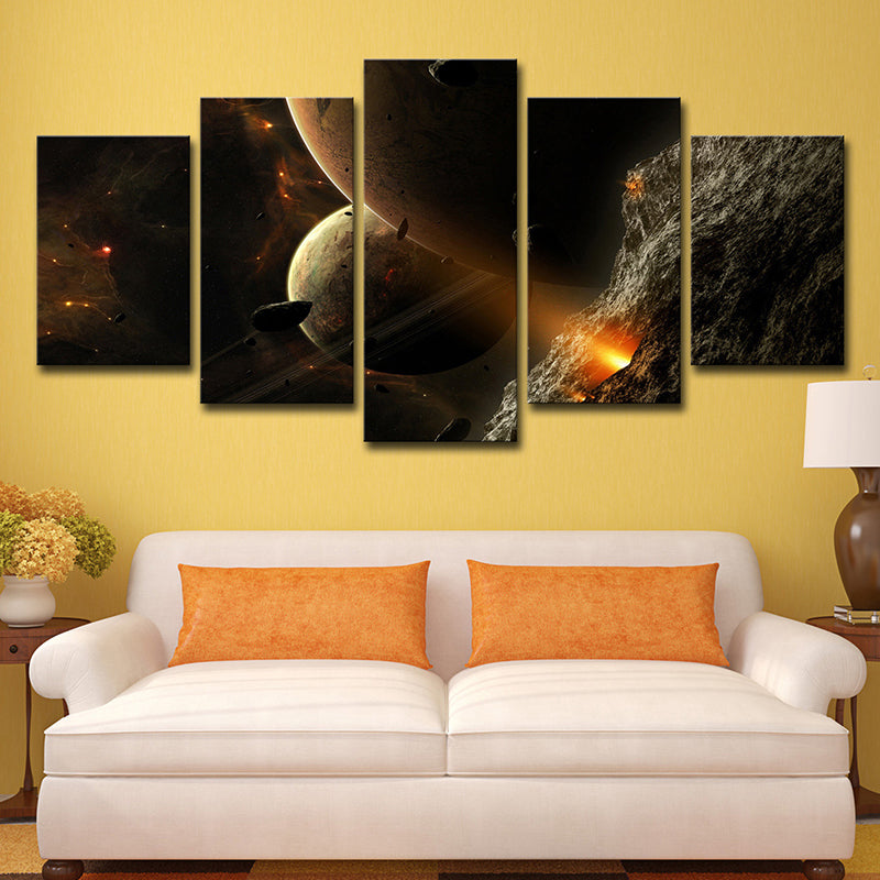 Yellow Planet Wall Art Cosmos Science Fiction Multi-Piece Canvas for Boys Room