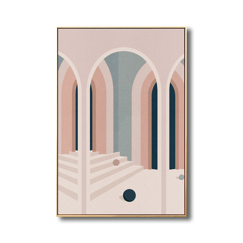 Art de porte cintrée de style scandinave dans une décoration murale texturée de couleur douce pour salle de bain