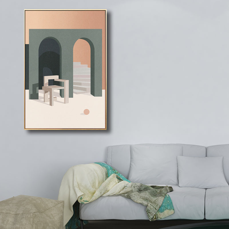 Art de porte cintrée de style scandinave dans une décoration murale texturée de couleur douce pour salle de bain