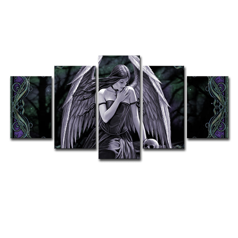 Digital Print Angel Wall Art Kids Style Multi-Piece Boys Bedroom Canvas in Purple-Green