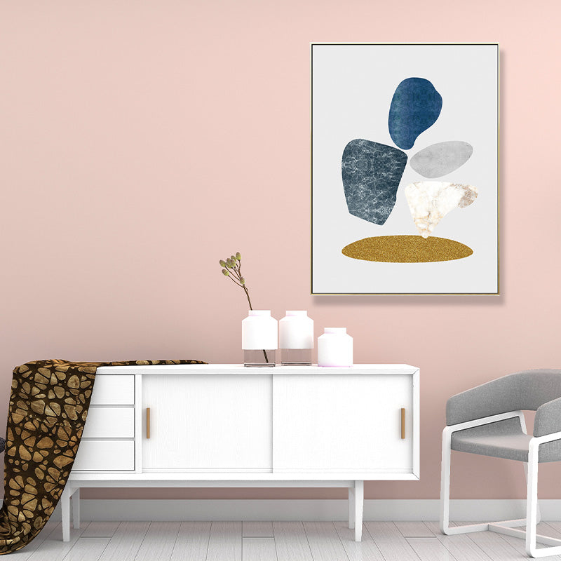 Minimalist Pebbles Drawing Art Print House Interior Canvas in Blue-Grey on White