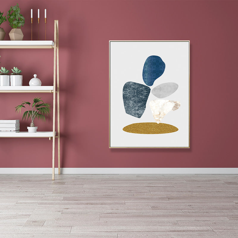 Minimalist Pebbles Drawing Art Print House Interior Canvas in Blue-Grey on White