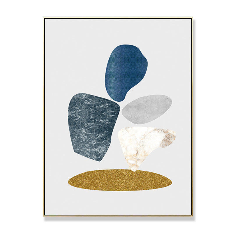 Minimalist Pebbles Drawing Art Print House Interior Canvas in Blue-Grey on White
