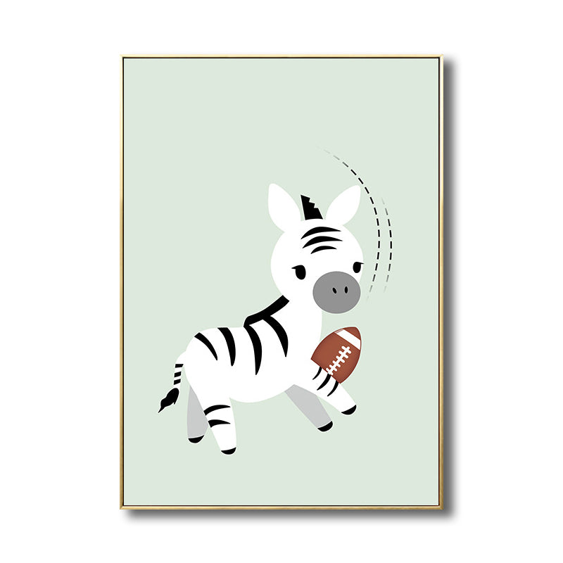 Children's Art Cartoon Animals Painting in Soft Color Textured Canvas for Kids Room