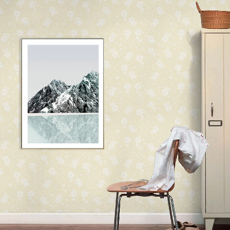 Mountain and River Scenery Canvas Modern Textured Wall art Print in Light Color for Home