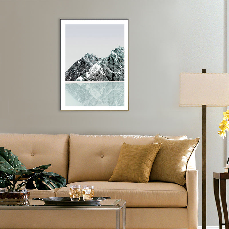 Mountain and River Scenery Canvas Modern Textured Wall art Print in Light Color for Home
