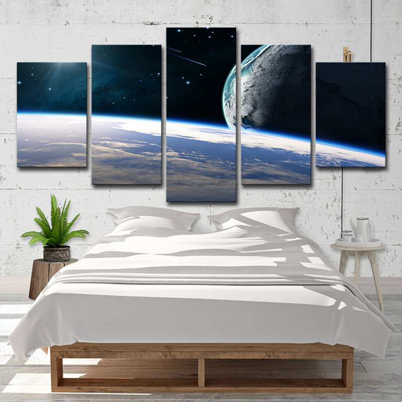 Planets and Shooting Stars Canvas Multi-Piece Science Fiction Living Room Wall Art in Blue