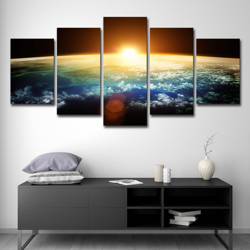Gold Kids Wall Art Skyline View of Earth Sunrise Scenery Canvas Print for Room