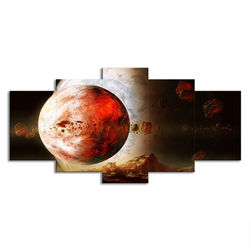 Sci-Fi Canvas Art in Red Digital Print Outer Space Planet Wall Decor for House Interior