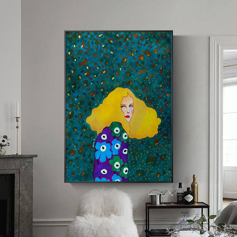 Illustration Figure Drawing Canvas Wall Art for Family Room, Pastel Color, Textured