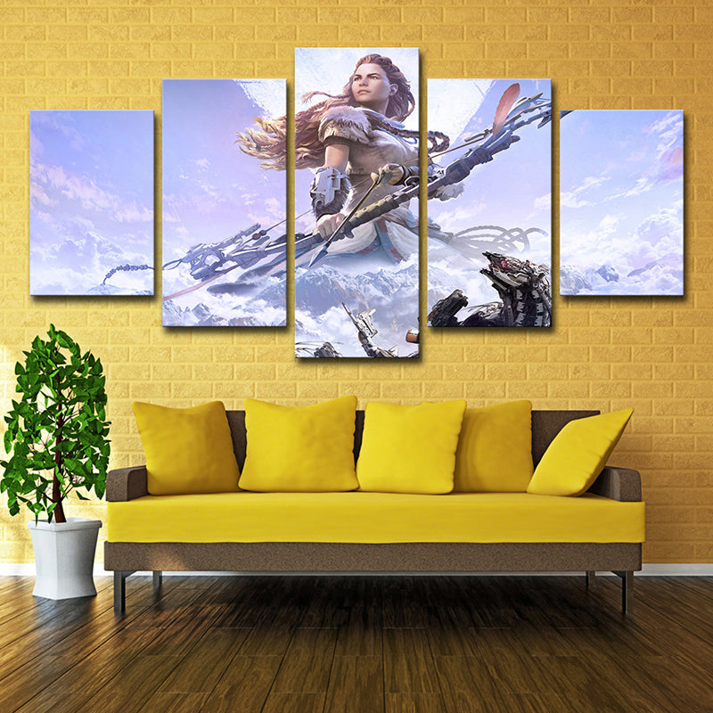 Horizon Zero Dawn Wall Art Purple Kids Style Canvas Print for Teenage Boy Bedroom