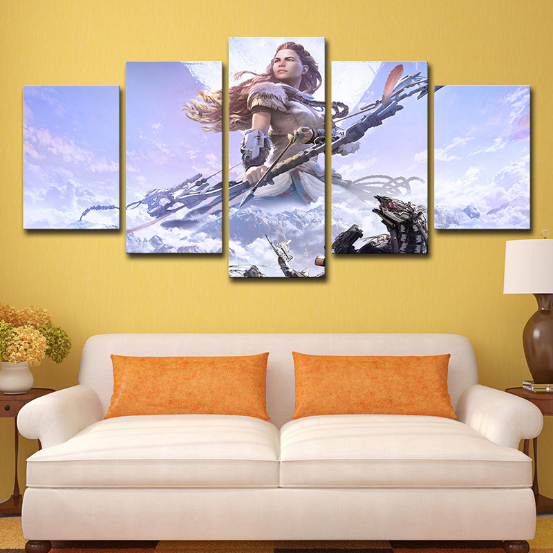 Horizon Zero Dawn Wall Art Purple Kids Style Canvas Print for Teenage Boy Bedroom