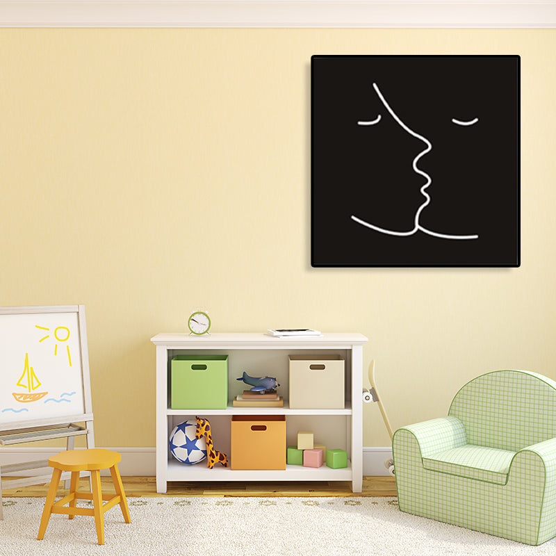 Kissing Faces Painting Black Canvas Wall Art Print Textured, Multiple Sizes Available