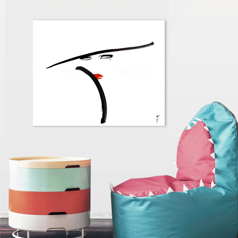 Woman with Hat Wall Art Minimalism Beautiful Figure Drawing Canvas Print in White