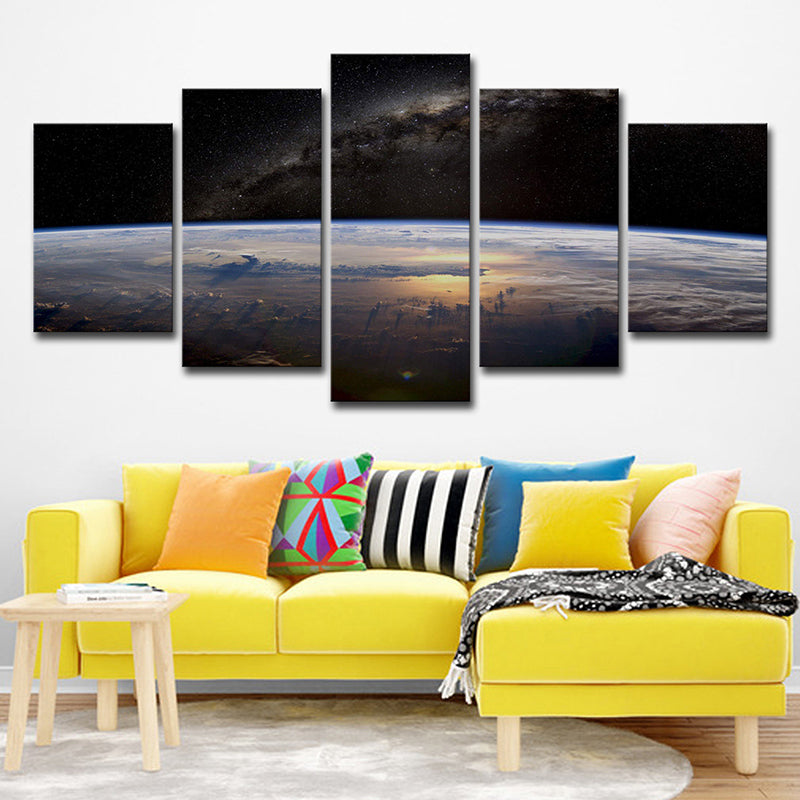 Sci-Fi Milky Way Canvas Print Black Aerial View of Planet Skyline Wall Art Decor