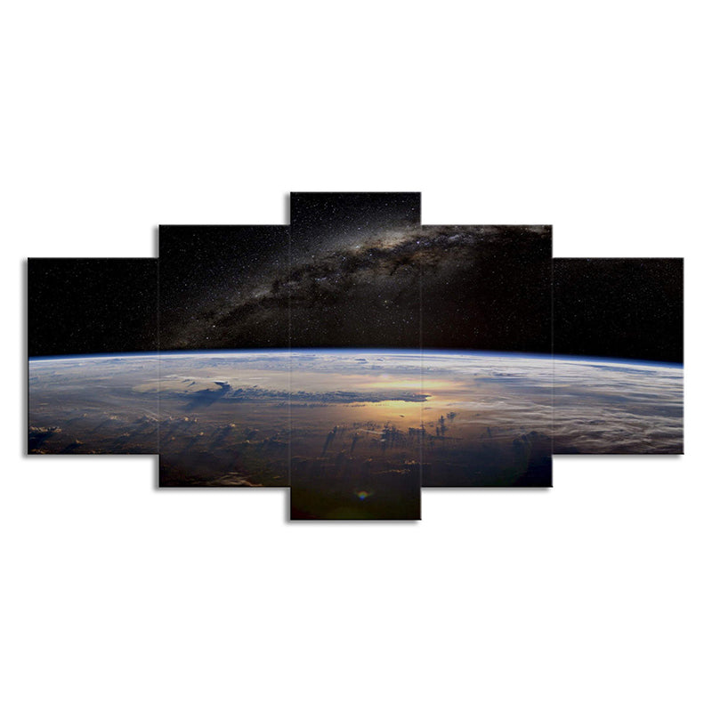 Sci-Fi Milky Way Canvas Print Black Aerial View of Planet Skyline Wall Art Decor