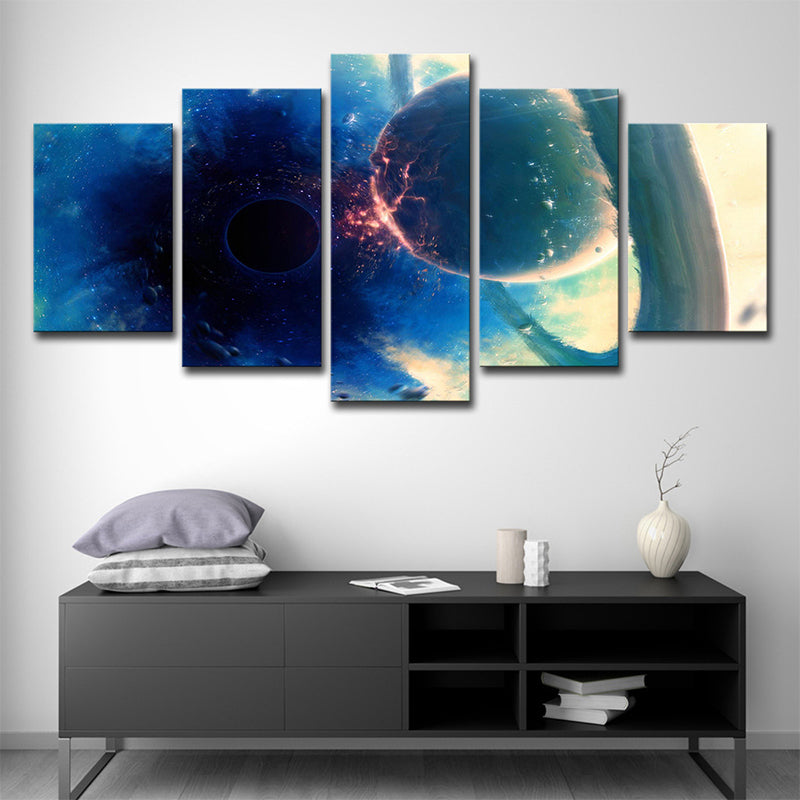 Blue Sun Eclipse Art Print Outer Space Fictional Multi-Piece Canvas for Living Room