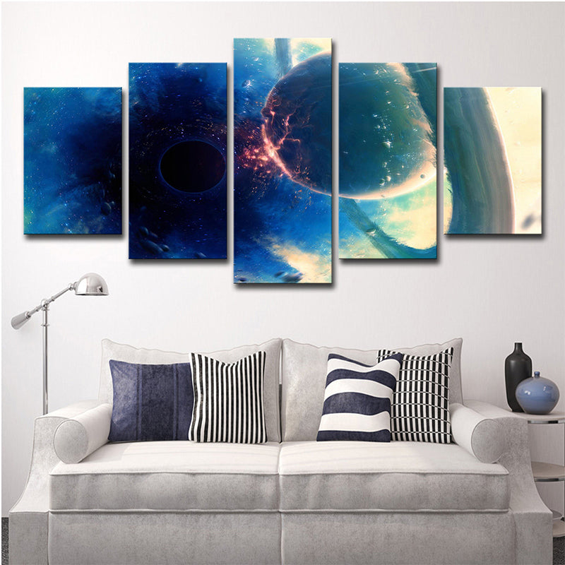Blue Sun Eclipse Art Print Outer Space Fictional Multi-Piece Canvas for Living Room
