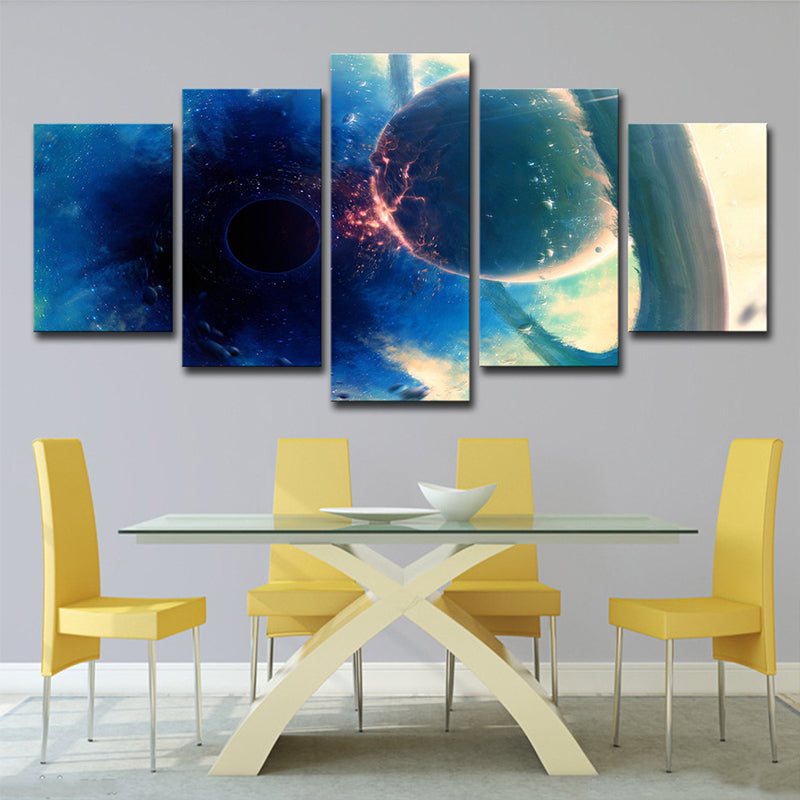 Blue Sun Eclipse Art Print Outer Space Fictional Multi-Piece Canvas for Living Room