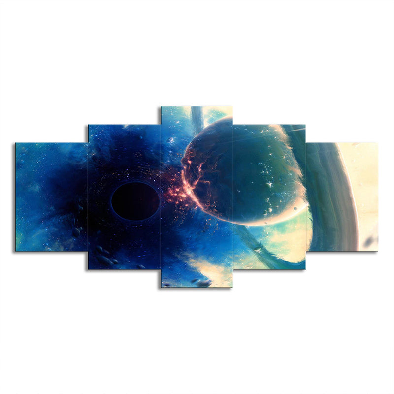 Blue Sun Eclipse Art Print Outer Space Fictional Multi-Piece Canvas for Living Room