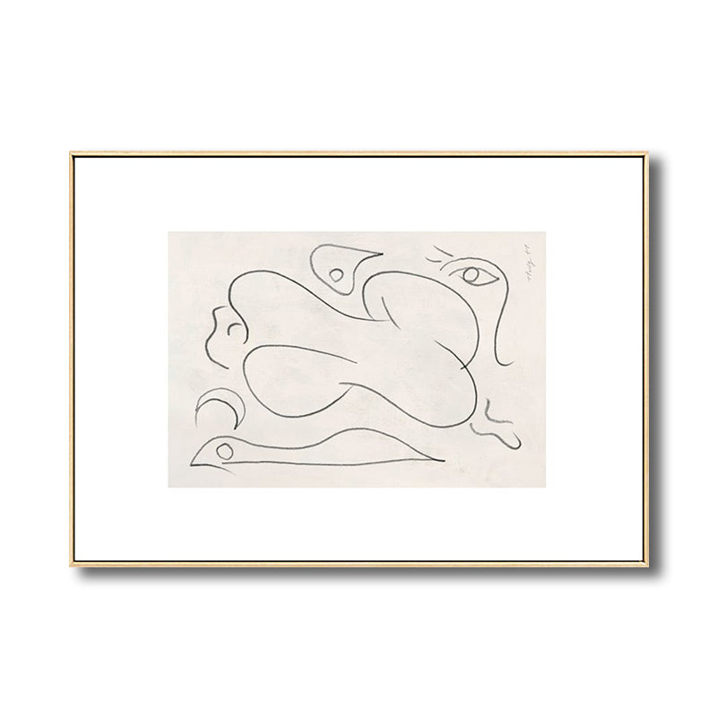 Pencil Line Sketch Figure Canvas Simple Bizarre Abstract Drawing Wall Art in White