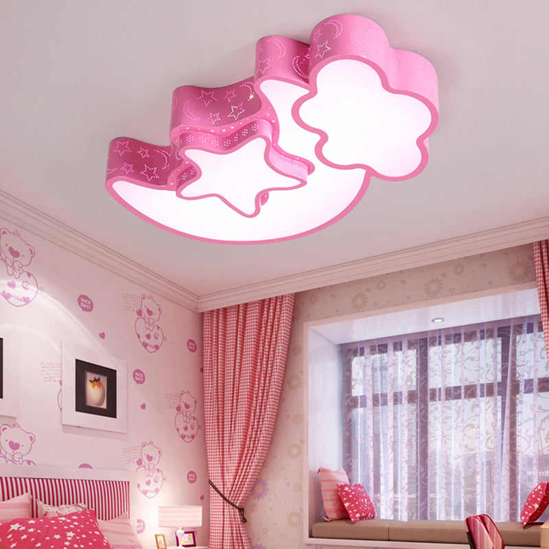 Kids Cloud and Crescent Ceiling Light Acrylic Candy Colored Flush Mount Light for Hallway
