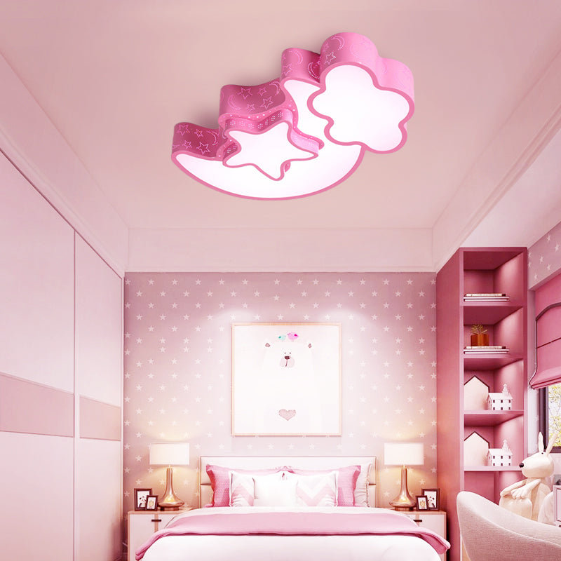Kids Cloud and Crescent Ceiling Light Acrylic Candy Colored Flush Mount Light for Hallway