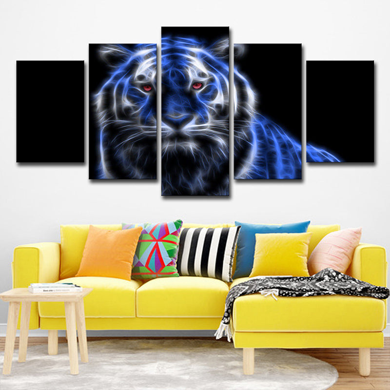 Luminous Tiger Canvas Wall Art for Boys Bedroom Animal Wall Decor in Blue on Black