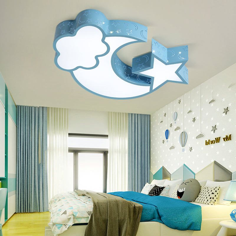 Kids Cloud and Crescent Ceiling Light Acrylic Candy Colored Flush Mount Light for Hallway
