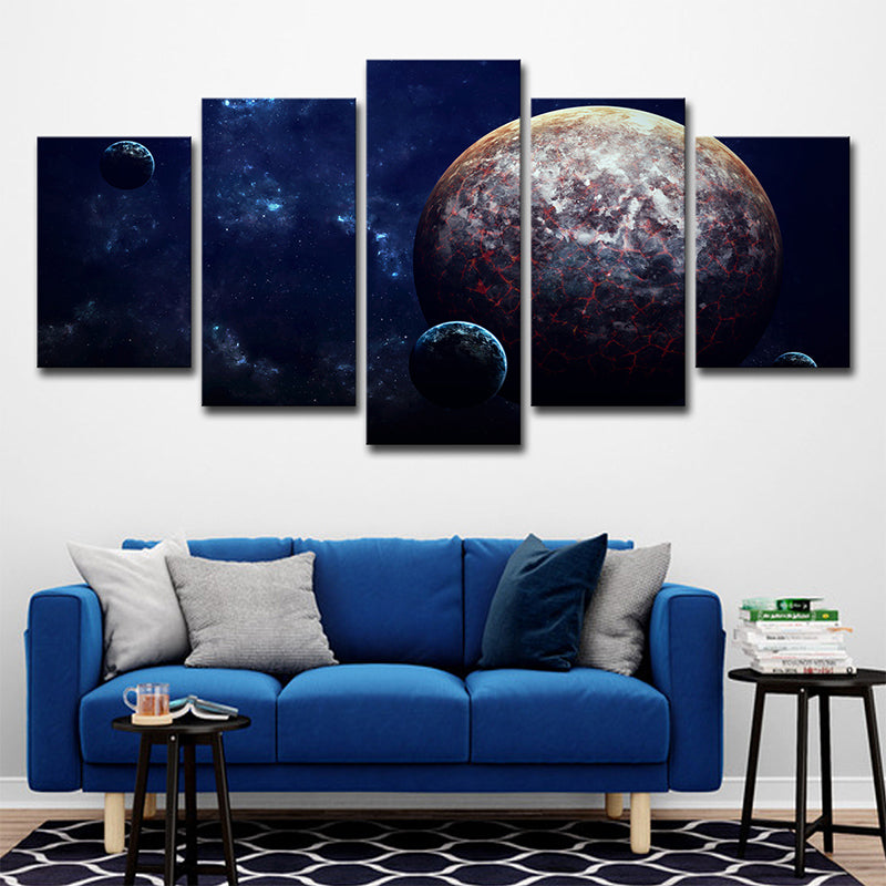 Planet Space Scenery Wall Art Dark Blue Canvas Print Wall Decor, Multi-Piece
