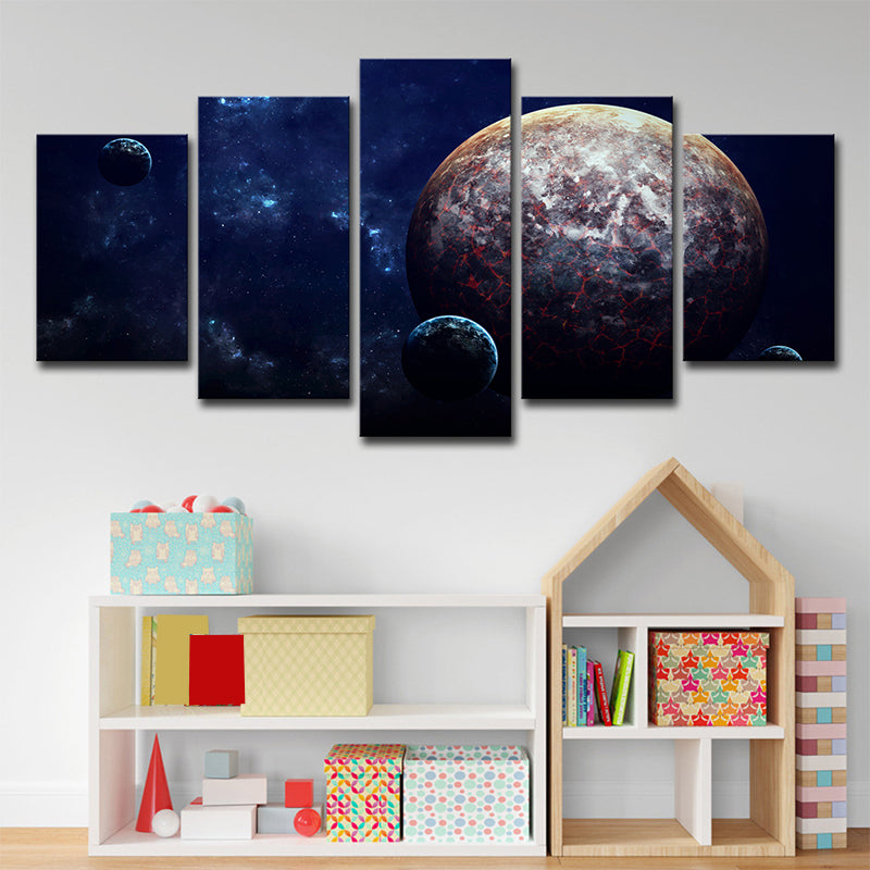 Planet Space Scenery Wall Art Dark Blue Canvas Print Wall Decor, Multi-Piece