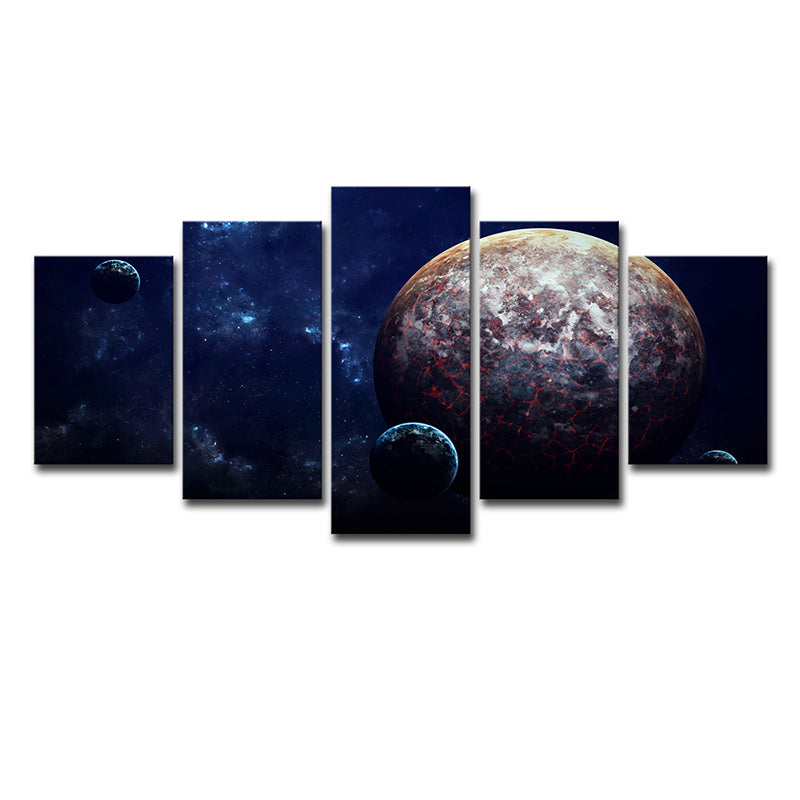 Planet Space Scenery Wall Art Dark Blue Canvas Print Wall Decor, Multi-Piece