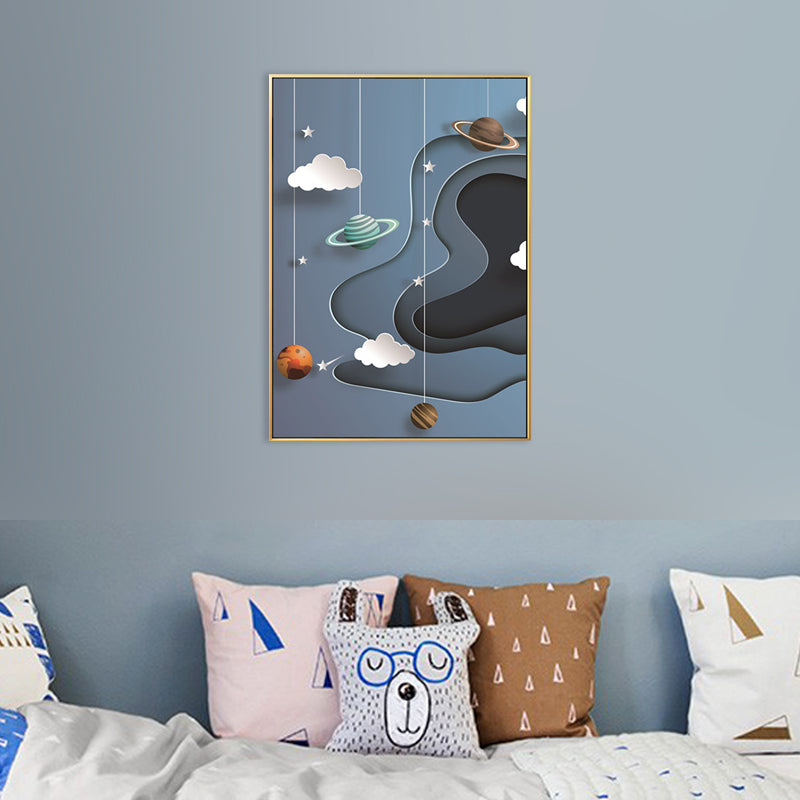 Children's Art Planets Painting Pastel Color Textured Wall Print for Kids Bedroom