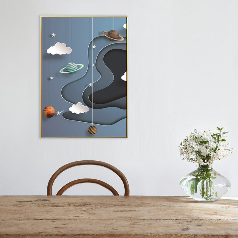 Children's Art Planets Painting Pastel Color Textured Wall Print for Kids Bedroom