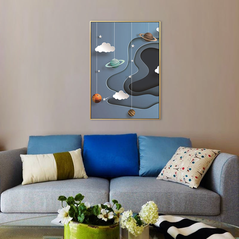 Children's Art Planets Painting Pastel Color Textured Wall Print for Kids Bedroom