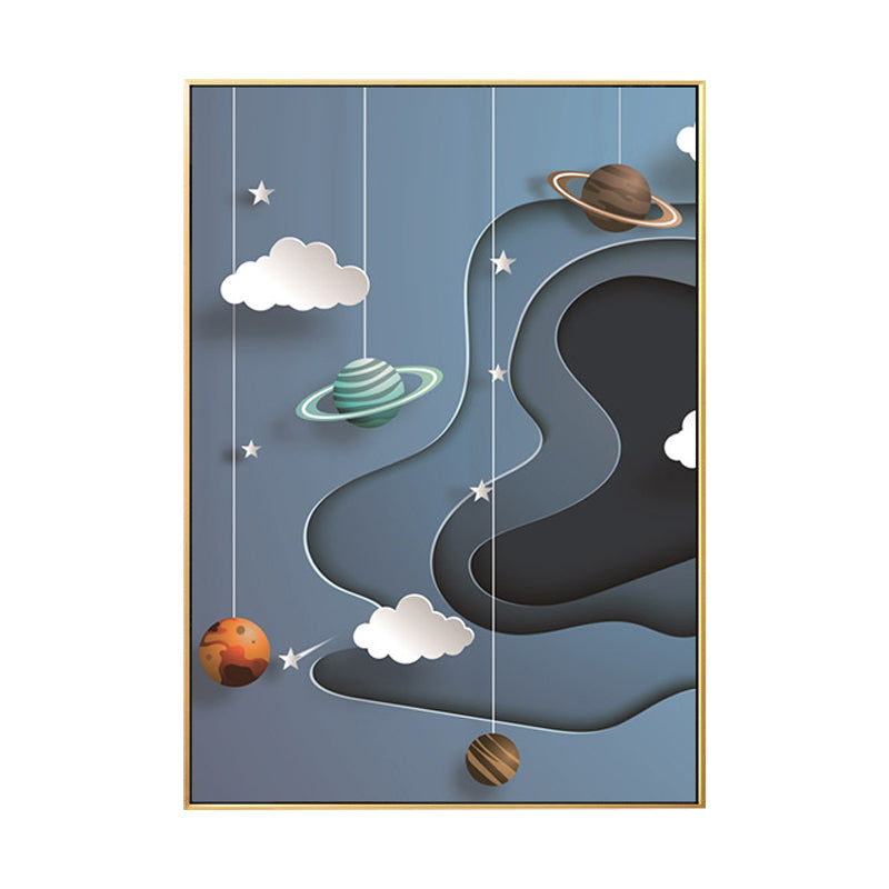 Children's Art Planets Painting Pastel Color Textured Wall Print for Kids Bedroom