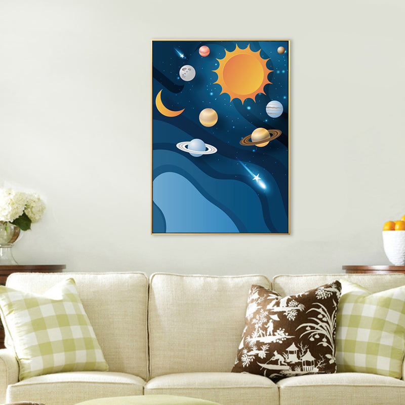 Children's Art Planets Painting Pastel Color Textured Wall Print for Kids Bedroom