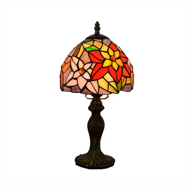Illuminazione da tavolo con fiori multicolori Illuminazione da tavolo rustica Tiffany a 1 luce con paralume in vetro colorato con finitura bronzo/ottone