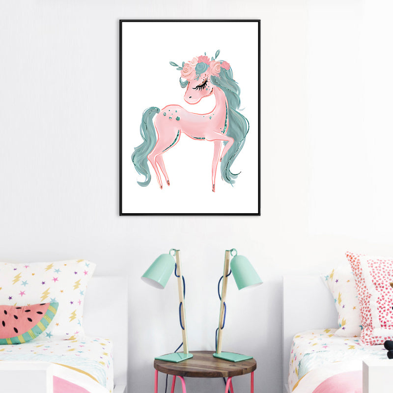 Toile imprimée d'animaux d'art pour enfants, décoration murale texturée de couleur douce pour chambre d'enfants