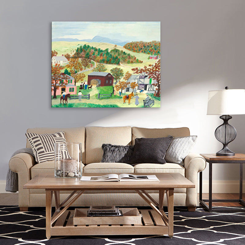 Strukturierter Kunstdruck auf Leinwand, Vintage-Feldlandschaft, Wanddekoration in Gelb für Schlafzimmer
